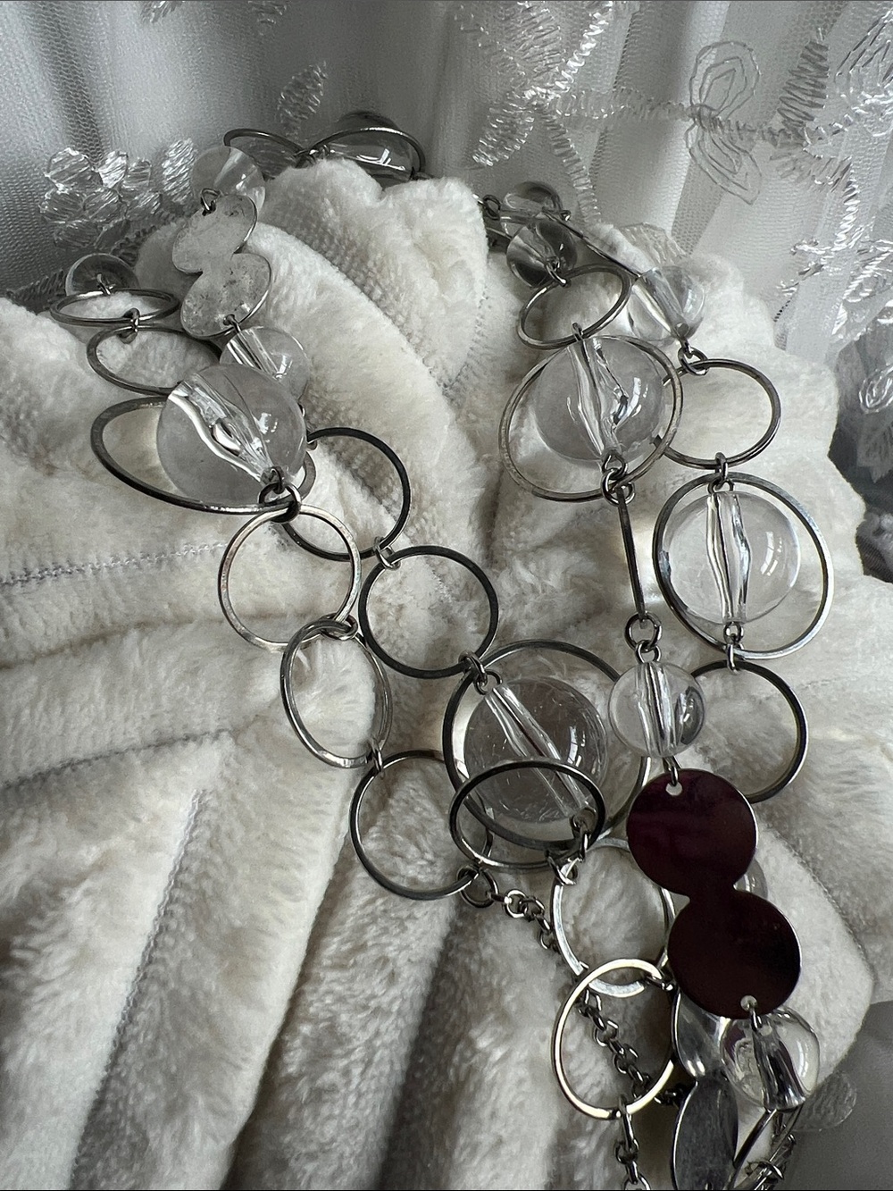 Silver & Clear Circle-Link Statement Necklace - Unbranded